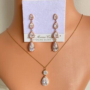 FAC Glamorous CZ Necklace & Earrings Rose Gold tone NWT​